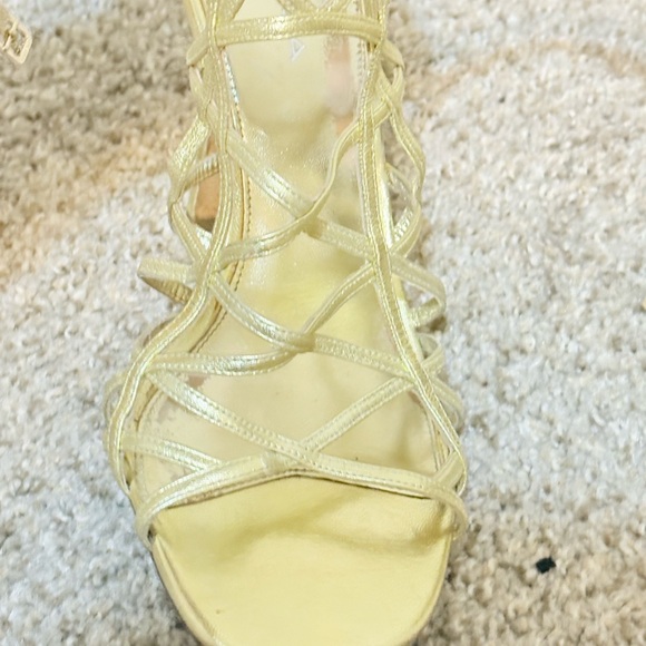 Gold High Heels with Strappy Design and Open Toe - Picture 7 of 8